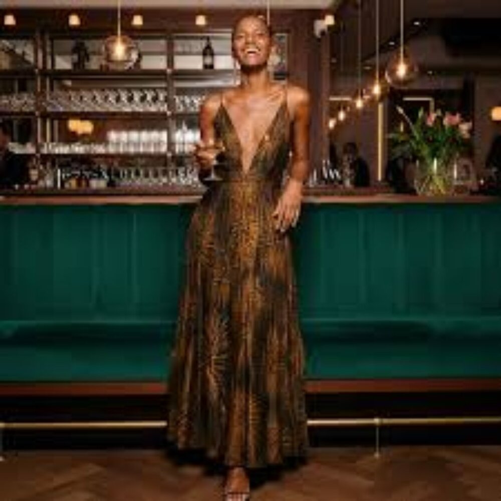 Farm Rio Black Fireworks Sleeveless Open Back Maxi Dress